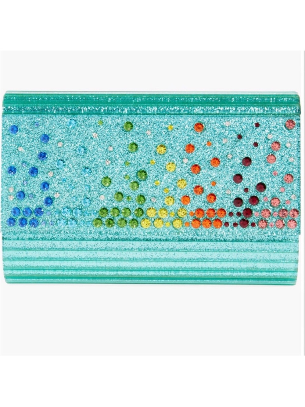 Kurt Geiger Turquoise Glitter Rainbow Crystal Clutch, New